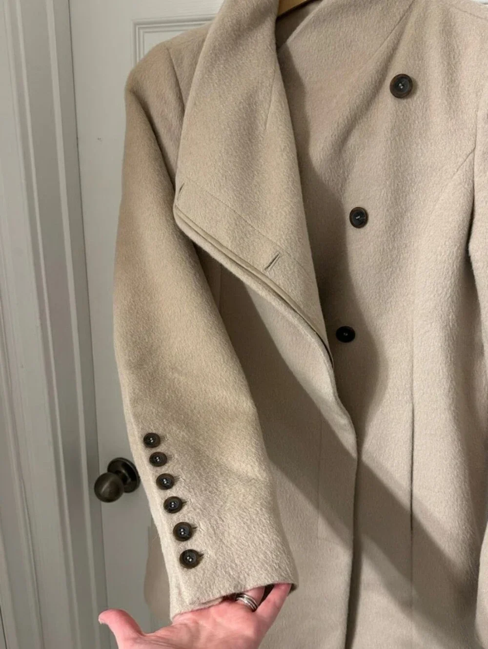 Andean Convertible Collar Alpaca Blend Asymmetric Champagne Coat NWT Size 14
